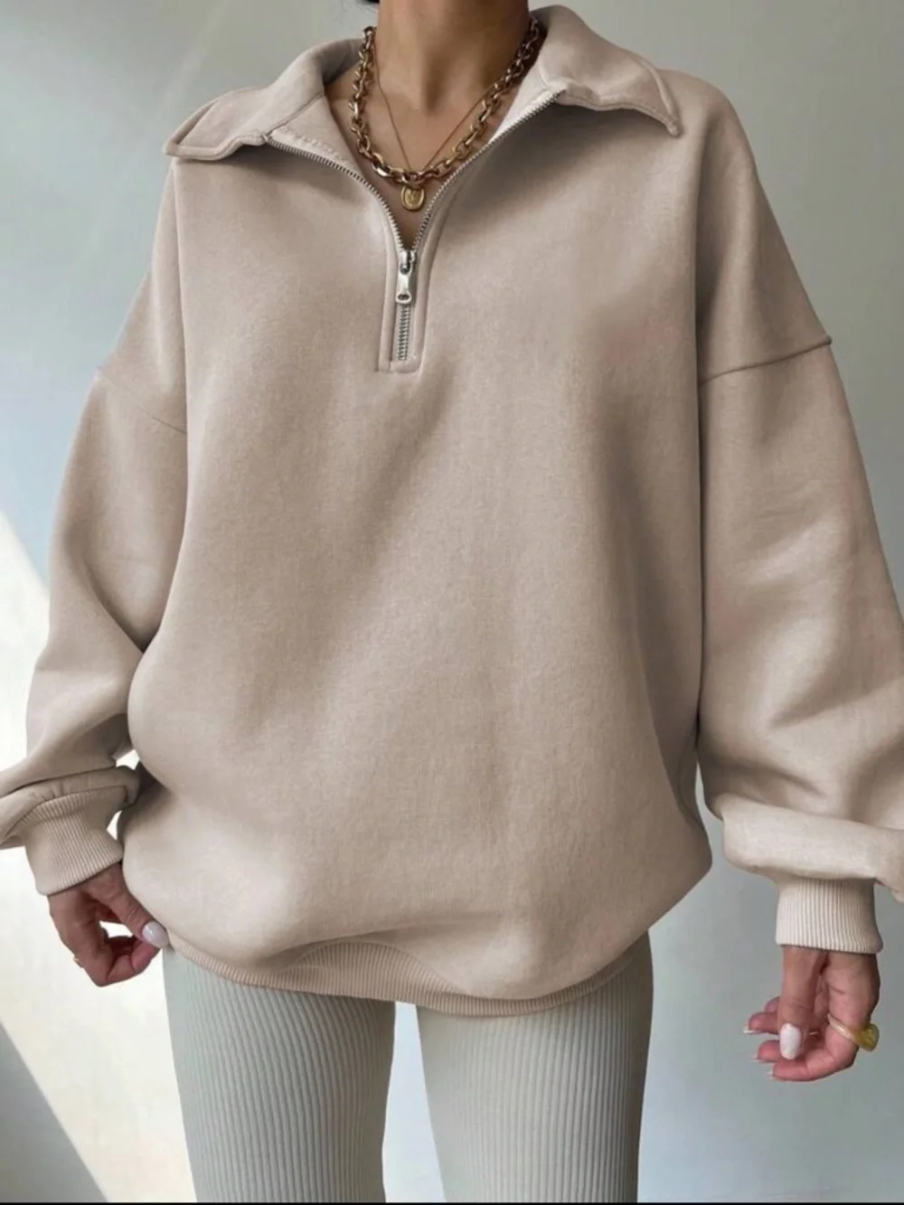 Oversized Half Zip Pullover Sweatshirt Apricot SHEIN Women’s XL Casual Lounge - Picture 2 of 4